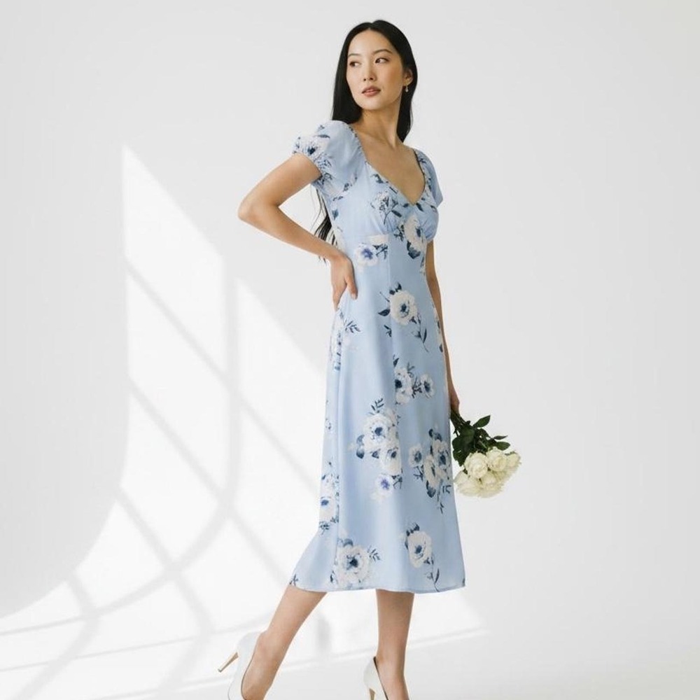 Francescas Faye Floral Midi Dress Blue White Womens Size XL  Cottage Core